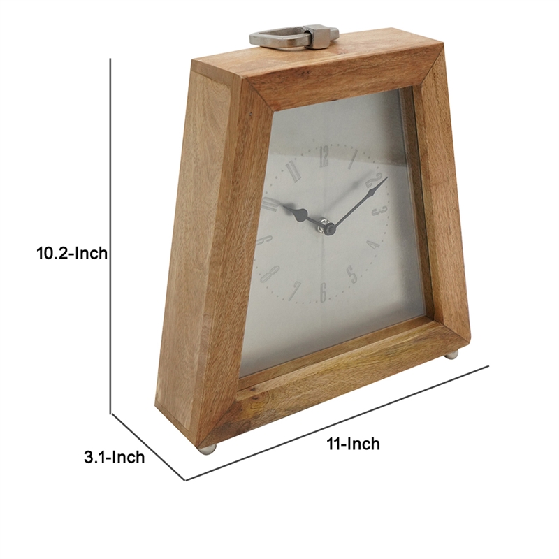 Lizzy Tapered Table Clock- Nickel-Tone Dial- Solid Mango Wood Frame 11 Inch