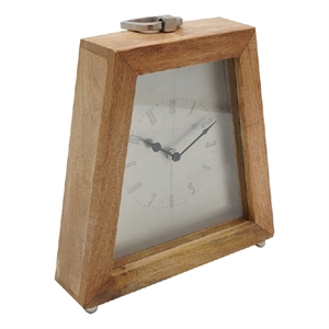 Lizzy Tapered Table Clock- Nickel-Tone Dial- Solid Mango Wood Frame 11 Inch