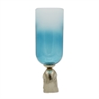 Joane Small Decorative Vase- Gold Aluminum Stand- Blue-White Glass 18 Inch