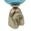Joane Small Decorative Vase- Gold Aluminum Stand- Blue-White Glass 18 Inch