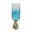 Joane Small Decorative Vase- Gold Aluminum Stand- Blue-White Glass 18 Inch