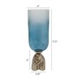 Joane Small Decorative Vase- Gold Aluminum Stand- Blue-White Glass 18 Inch