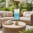 Joane Small Decorative Vase- Gold Aluminum Stand- Blue-White Glass 18 Inch