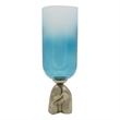 Joane Small Decorative Vase- Gold Aluminum Stand- Blue-White Glass 18 Inch