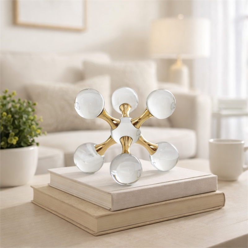 Tammy Science Atom Accent with 6 Glass Spheres- Gold Iron Stems- 7 Inch