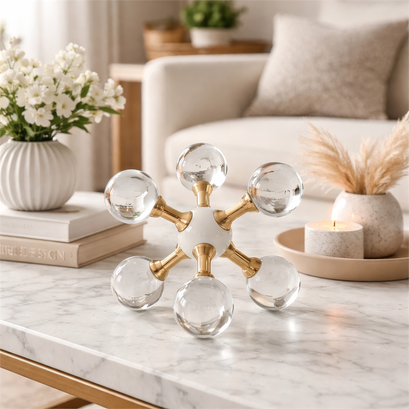 Tammy Science Atom Accent with 6 Glass Spheres- Gold Iron Stems- 7 Inch