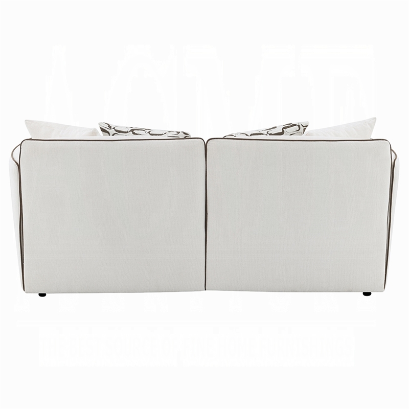 Yoda Loveseat with 4 Pillows- Foam Beige Chenille- Brown Trim- 73 Inch