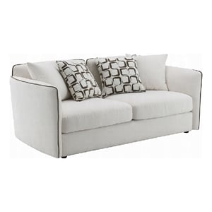 Yoda Loveseat with 4 Pillows- Foam Beige Chenille- Brown Trim- 73 Inch
