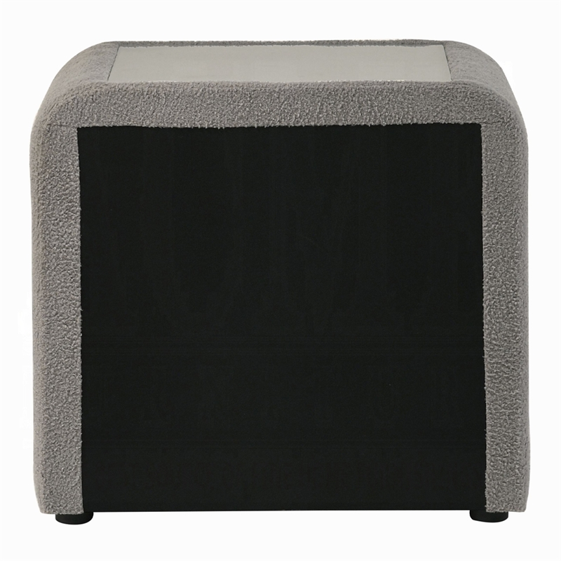 Kery Nightstand- 2 Drawers- Glass Top- Gray Teddy Sherpa Upholstery