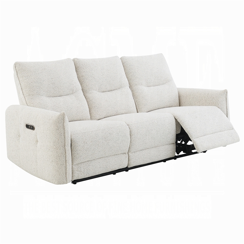 Lali Power Motion Recliner Sofa with USB Port- 3 Seater- Cream Chenille