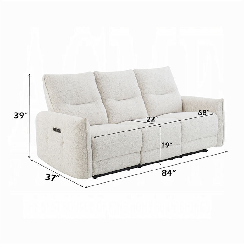 Lali Power Motion Recliner Sofa with USB Port- 3 Seater- Cream Chenille