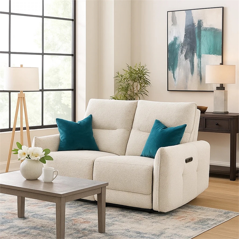 Lali Power Motion Recliner Loveseat with USB- Zero Gravity- Cream Chenille