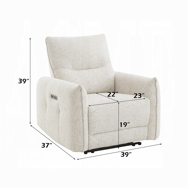 Lali Zero Gravity Power Motion Recliner Chair- USB Port- Cream Chenille