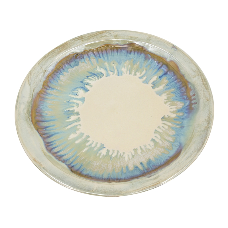 Duke Decorative Charger Plate with Stand- Blue Beige Ceramic 18 inch