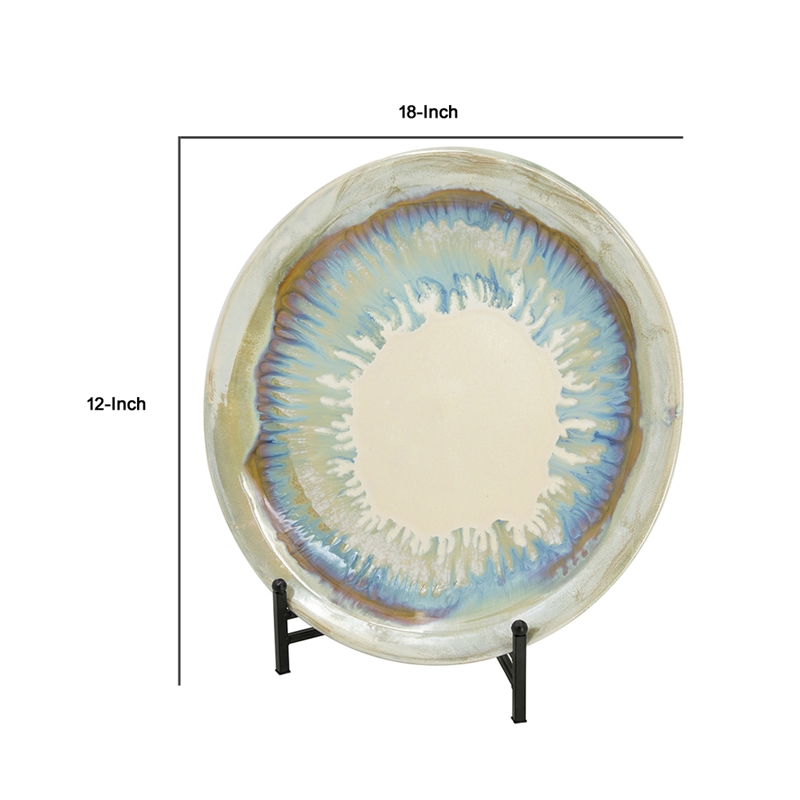 Duke Decorative Charger Plate with Stand- Blue Beige Ceramic 18 inch