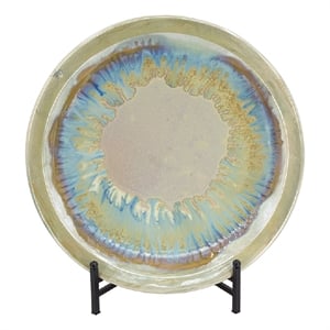 Duke Decorative Charger Plate with Stand- Blue Beige Ceramic 18 inch