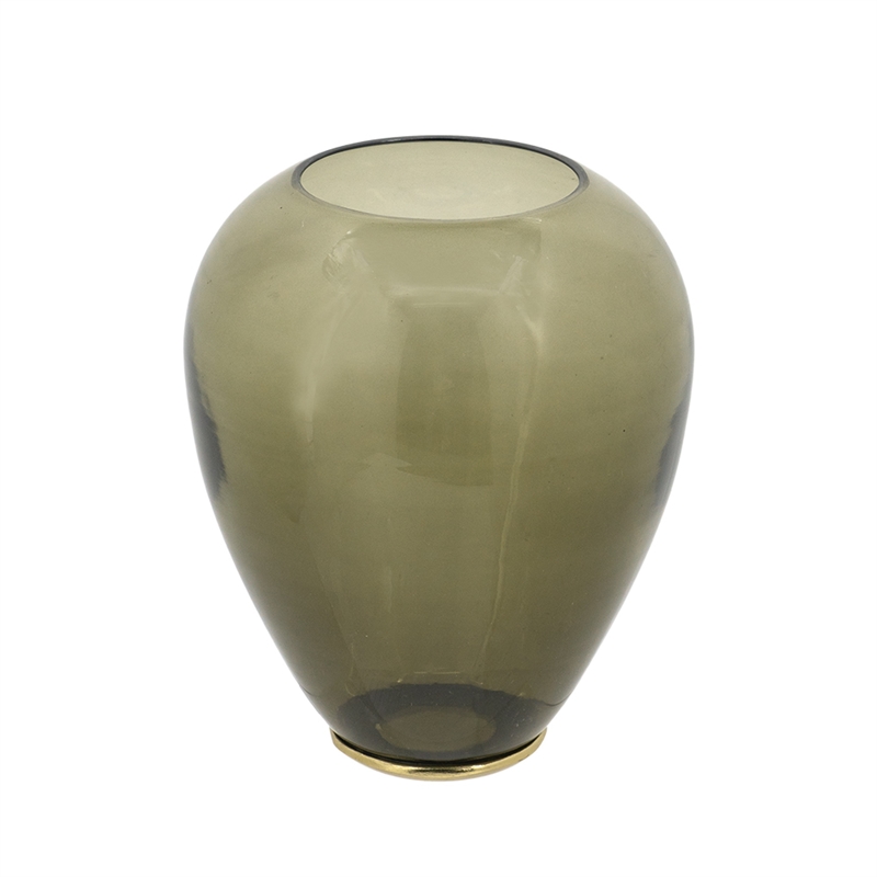 Abby Decorative Jar with Gold Aluminum-Brass Leaf Lid- Green Glass 14 Inch