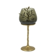 Keanu Small Candle Holder- Gold Capri Leaf Brass- Green Glass 13 Inch