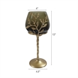 Keanu Small Candle Holder- Gold Capri Leaf Brass- Green Glass 13 Inch