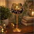 Keanu Small Candle Holder- Gold Capri Leaf Brass- Green Glass 13 Inch