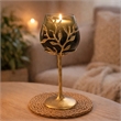 Keanu Small Candle Holder- Gold Capri Leaf Brass- Green Glass 13 Inch