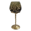 Keanu Small Candle Holder- Gold Capri Leaf Brass- Green Glass 13 Inch