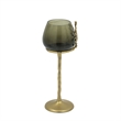 Keanu Large Candle Holder- Gold Capri Leaf Brass- Green Glass 16 Inch