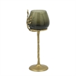 Keanu Large Candle Holder- Gold Capri Leaf Brass- Green Glass 16 Inch