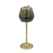 Keanu Large Candle Holder- Gold Capri Leaf Brass- Green Glass 16 Inch