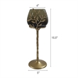 Keanu Large Candle Holder- Gold Capri Leaf Brass- Green Glass 16 Inch