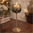 Keanu Large Candle Holder- Gold Capri Leaf Brass- Green Glass 16 Inch