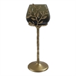 Keanu Large Candle Holder- Gold Capri Leaf Brass- Green Glass 16 Inch