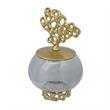 Marcy Decor Jar- Perforated Design Gold Aluminum Lid- Black Glass- 10 Inch
