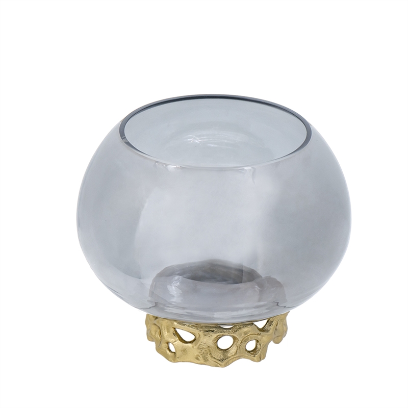 Marcy Decor Jar- Perforated Design Gold Aluminum Lid- Black Glass- 10 Inch