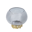 Marcy Decor Jar- Perforated Design Gold Aluminum Lid- Black Glass- 10 Inch
