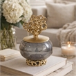 Marcy Decor Jar- Perforated Design Gold Aluminum Lid- Black Glass- 10 Inch