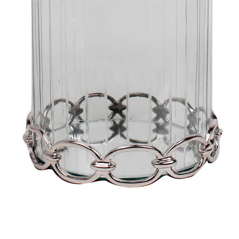 Vintage Candle Holder- Clear Glass Hurricane- 18 Inch Silver Accent Rim