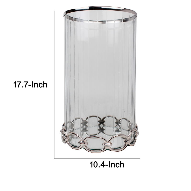 Vintage Candle Holder- Clear Glass Hurricane- 18 Inch Silver Accent Rim