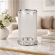 Vintage Candle Holder- Clear Glass Hurricane- 18 Inch Silver Accent Rim