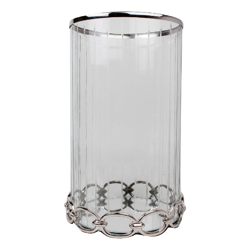Vintage Candle Holder- Clear Glass Hurricane- 18 Inch Silver Accent Rim