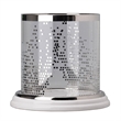 Gsy Decorative Candle Holder- Silver and White Patchwork- 7 Inch Glass