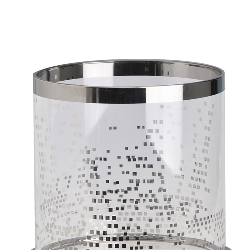 Gsy Decorative Candle Holder- Silver and White Patchwork- 7 Inch Glass