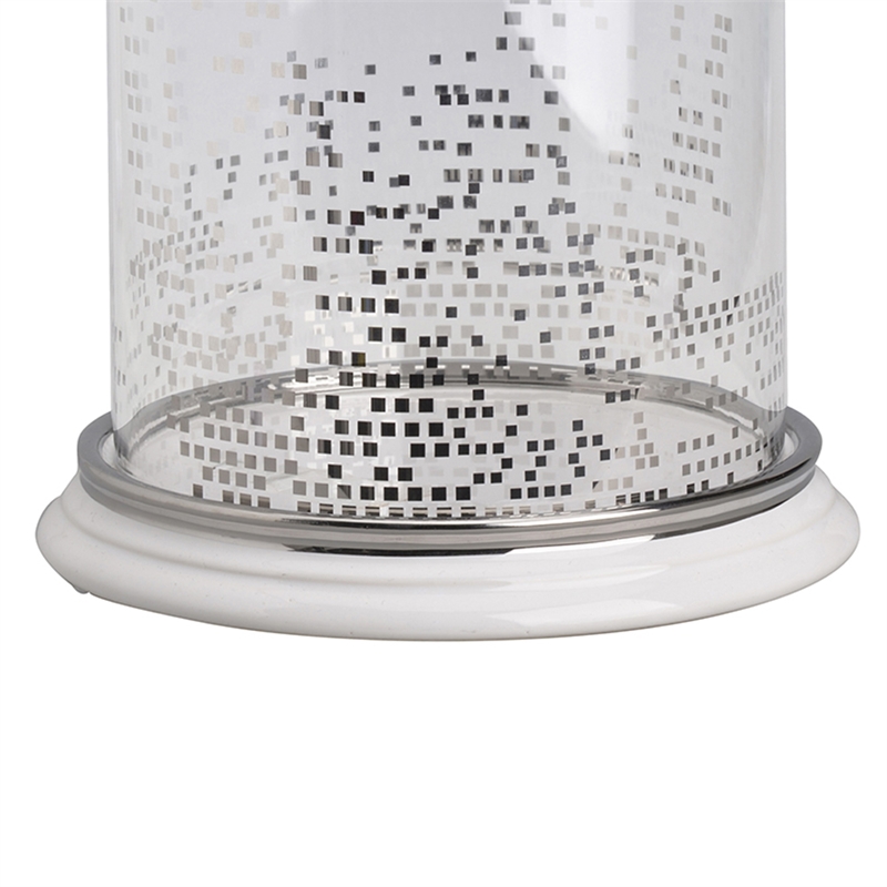 Gsy Decorative Candle Holder- Silver and White Patchwork- 7 Inch Glass