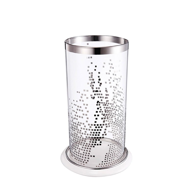 Gsy Decorative Candle Holder- Silver and White Patchwork- 12 Inch Glass
