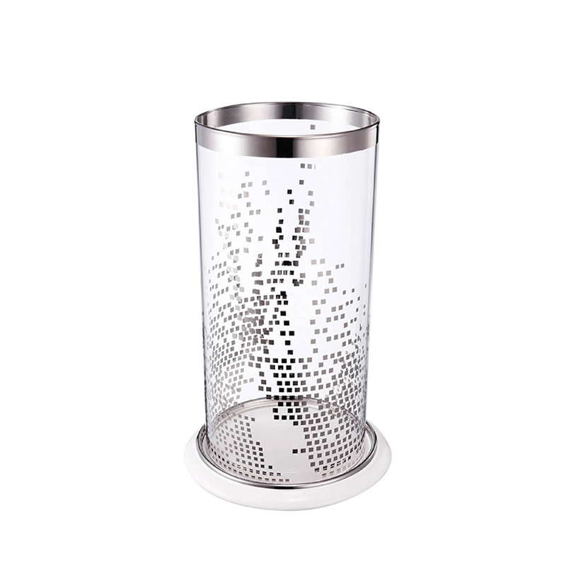 Gsy Decorative Candle Holder- Silver and White Patchwork- 12 Inch Glass
