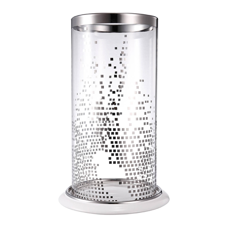Gsy Decorative Candle Holder- Silver and White Patchwork- 12 Inch Glass