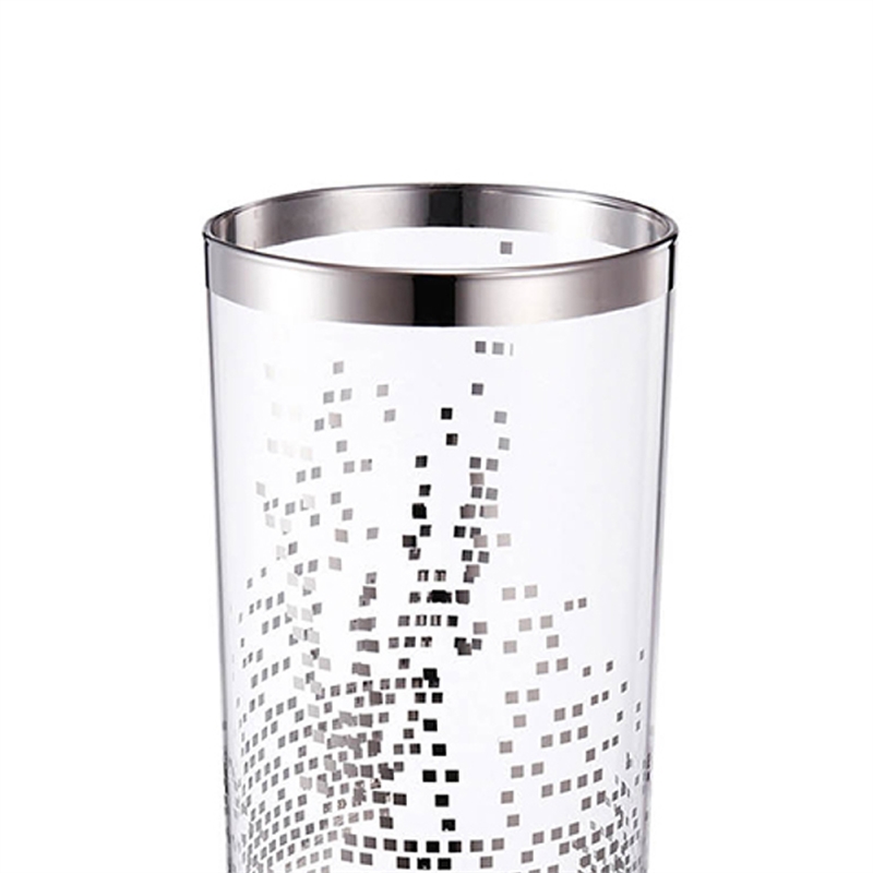 Gsy Decorative Candle Holder- Silver and White Patchwork- 12 Inch Glass