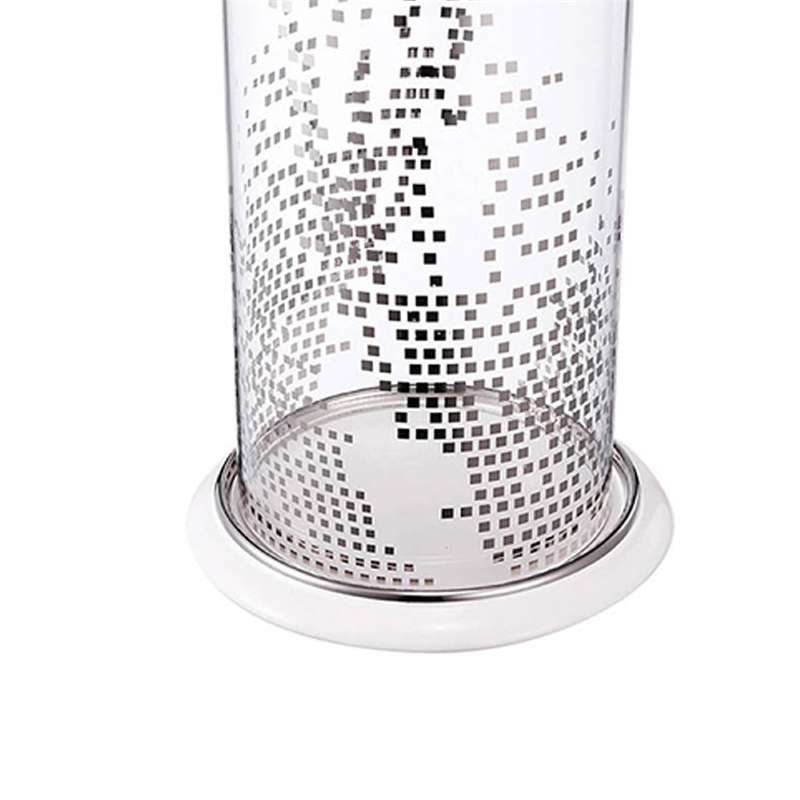 Gsy Decorative Candle Holder- Silver and White Patchwork- 12 Inch Glass