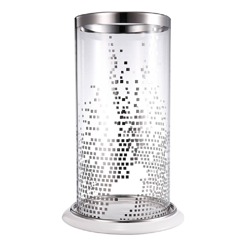 Gsy Decorative Candle Holder- Silver and White Patchwork- 12 Inch Glass