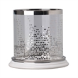 Gsy Decorative Candle Holder- Silver and White Patchwork- 10 Inch Glass